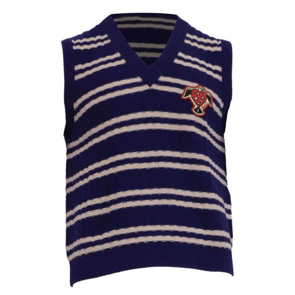 Gucci HA HA HA Striped Vest Sweater in Blue Wool